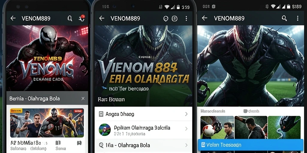 Tampilan antarmuka aplikasi VENOM889 dengan fitur olahraga bola.