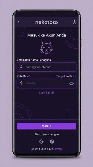 Tampilan halaman login nekototo