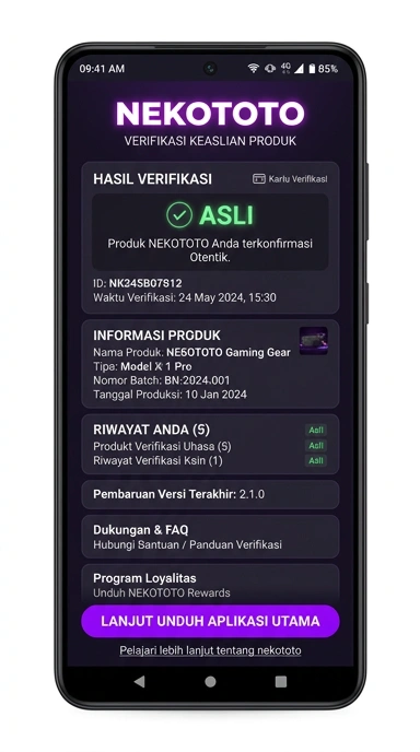 Tampilan kanal resmi nekototo